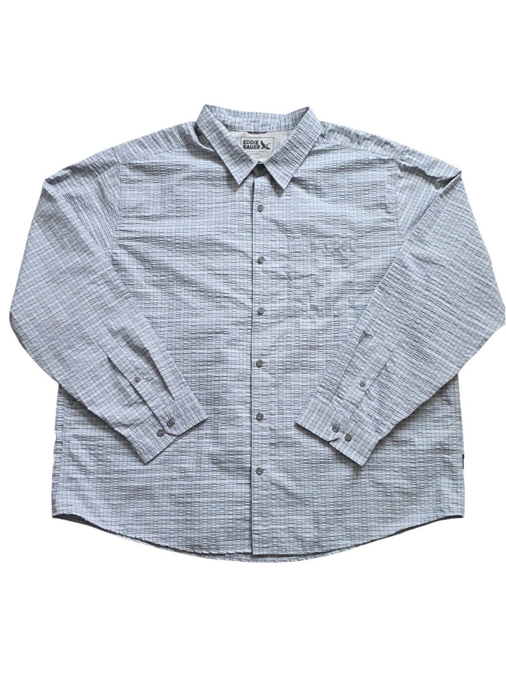 Eddie Bauer 3XL Gray Plaid Textured Long Sleeve Button Down Shirt XXXL